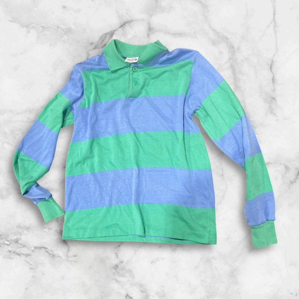 Boys long sleeve stripped polo blue and teal